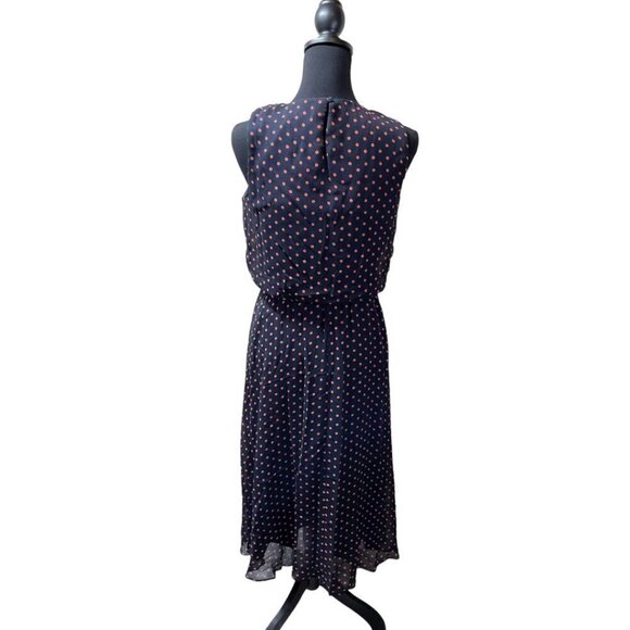 Navy & Orange Polka Dot Cowl Neck Midi Dress Sz 8 - Picture 3 of 10